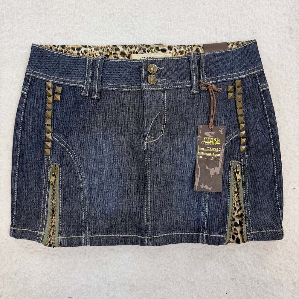 Deadstock Y2K CLASH Jeans Studded Denim Mini Skirt Size Large